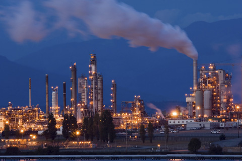 Oil refinery at night