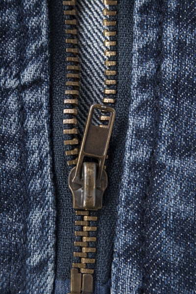 Zipper in blue jeans